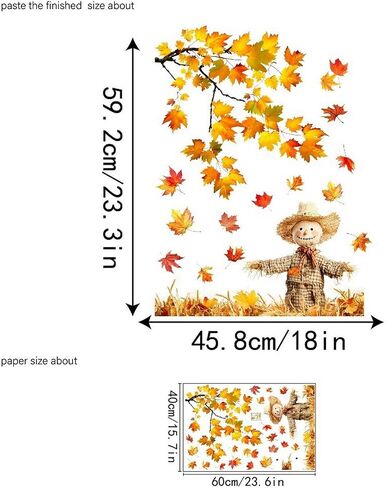 Fall Window Clings Maple Leaves Scarecrow Window Decals 1 Sheets Reusable Stickers for Autumn Thanksgiving Harvest Party Home Windows Glass Mirror Decor in Kuwait