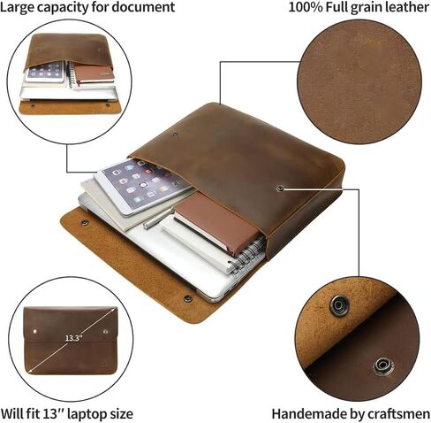 Leather File Folder Organizer Document Holder, File Case, A5 Binder, Envelope Portfolio, Pencil Pouch,Leather Portfolio,Laptop Sleeve Case for 13" 14" Laptops,MacBook & Tablets (Bourban Brown) in Kuwait