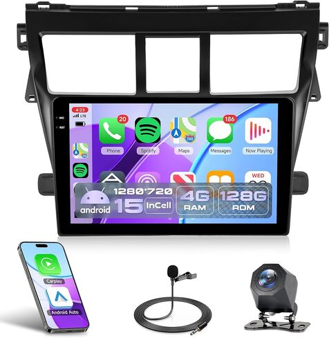 4G+64G Radio for Toyota Yaris VIOS 2007-2013 Rimoody Android 13 Car Stereo Wireless Carplay Andorid auto Mirror Link 9'' Touch Screen GPS Navigation WiFi Bluetooth FM EQ + AHD Backup Camera in Kuwait