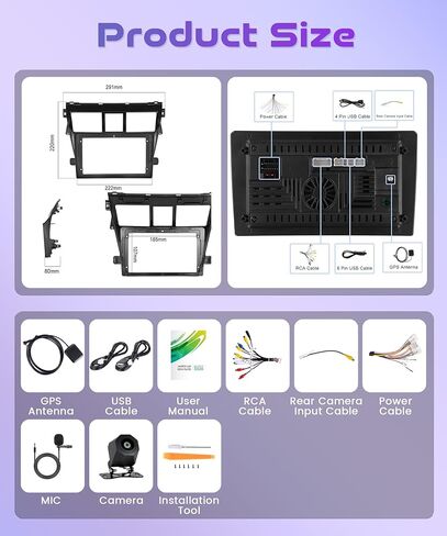 4G+64G Radio for Toyota Yaris VIOS 2007-2013 Rimoody Android 13 Car Stereo Wireless Carplay Andorid auto Mirror Link 9'' Touch Screen GPS Navigation WiFi Bluetooth FM EQ + AHD Backup Camera in Kuwait