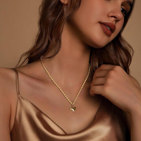 Cute Heart Necklace Dainty 18k Gold Plated Tiny Heart Pendant Choker Necklaces Small Gold Love Open Heart Chain Necklace for Women Simple Gold Necklace for Women Trendy Jewelry in Kuwait