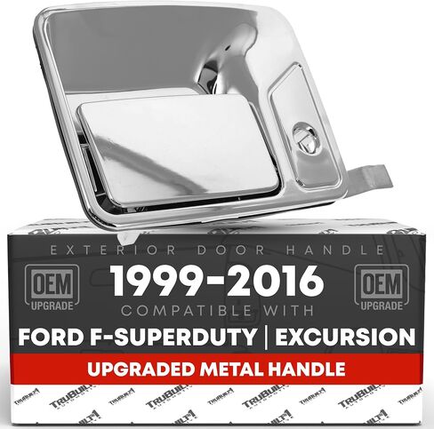 Exterior Front Passenger Door Handle, Upgraded Metal - Compatible with 1999-2016 Ford F-250 F-350 F-450 F-550 F-650 Super Duty; 00-05 Excursion - All Chrome w/ Keyhole - OEM 7C3Z-2522404-ACHMT, 79307 in Kuwait