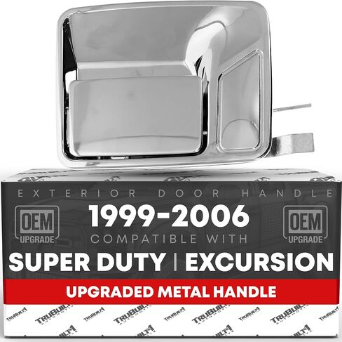 Exterior Front Passenger Door Handle, Upgraded Metal - Compatible with 1999-2016 Ford F-250 F-350 F-450 F-550 F-650 Super Duty; 00-05 Excursion - All Chrome w/ Keyhole - OEM 7C3Z-2522404-ACHMT, 79307 in Kuwait