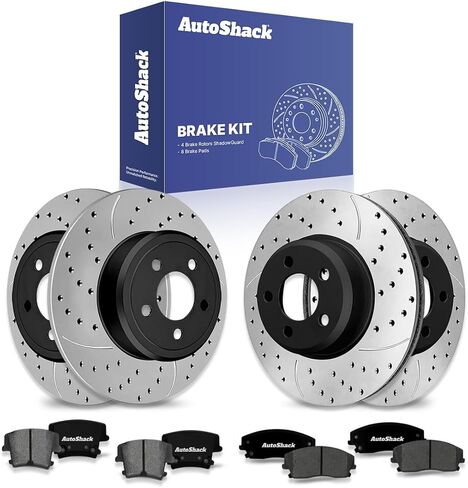 AutoShack Front & Rear Drilled & Slotted Brake Rotors Ceramic Brake Pads | Replacement for Chrysler 300 Dodge Challenger Magnum 2006-2016 Charger RWD | E-Coated | 12-PC Brake Kit | ShadowGuard in Saudi Arabia