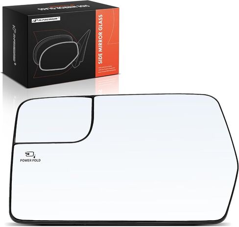A-Premium Left Driver Side Heated Mirror Glass with Backing Plate - Compatible with Ford F-150 F150 2011 2012 2013 2014 - Exterior Side View Flat Mirror with Spotter Glass, Power Foldable Mark in Saudi Arabia