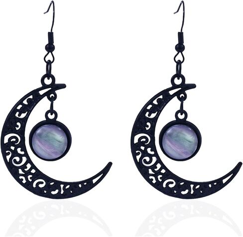 Gothic Witch Moon Earrings for Women Goth Black Moon Zirconia Drop Dangle Earrings Dark Halloween Witch Vampire Jewelry Accessories in Saudi Arabia
