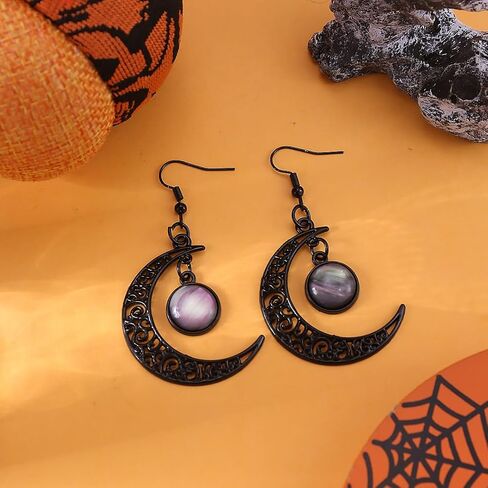 Gothic Witch Moon Earrings for Women Goth Black Moon Zirconia Drop Dangle Earrings Dark Halloween Witch Vampire Jewelry Accessories in Saudi Arabia
