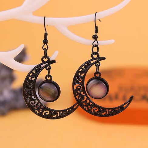 Gothic Witch Moon Earrings for Women Goth Black Moon Zirconia Drop Dangle Earrings Dark Halloween Witch Vampire Jewelry Accessories in Saudi Arabia