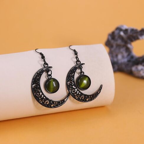 Gothic Witch Moon Earrings for Women Goth Black Moon Zirconia Drop Dangle Earrings Dark Halloween Witch Vampire Jewelry Accessories in Saudi Arabia
