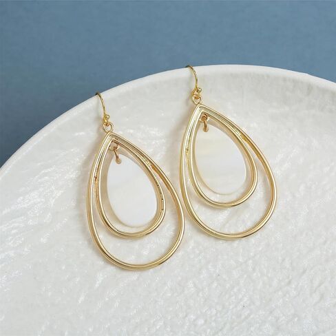 أقراط متدلية من الخرز Waterdrop للنساء بوهو الطبيعية شل الملونة هندسية قطرة بيان الأقراط للنساء الغربيات in Kuwait