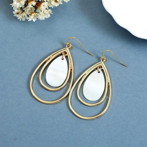 أقراط متدلية من الخرز Waterdrop للنساء بوهو الطبيعية شل الملونة هندسية قطرة بيان الأقراط للنساء الغربيات in Kuwait