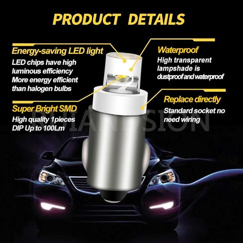 Ruiandsion BA7S 12V White LED Mini Bulbs for Car Instrument Panel Warning Lights, 100LM, 19x8mm in Saudi Arabia