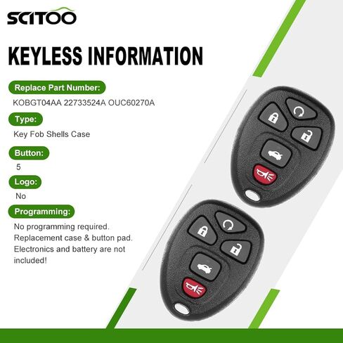 SCITOO 2PCS Keyless Entry Remote Car Key Fob Case Replacement for 2007-2014 for Buick Allure/LaCrosse 2007-2013 for Buick Enclave FCC OUC60270A 5 Buttons in Saudi Arabia