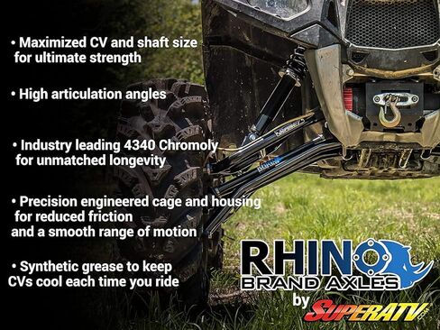 SuperATV Heavy Duty Rhino Brand Front Axle for 2021+ Polaris RZR Trail S 1000 Premium/Ultimate | 1 Front Axle | Made with 4340 Chromoly Steel | High Articulation Angles | Maximized Shaft Size in Saudi Arabia