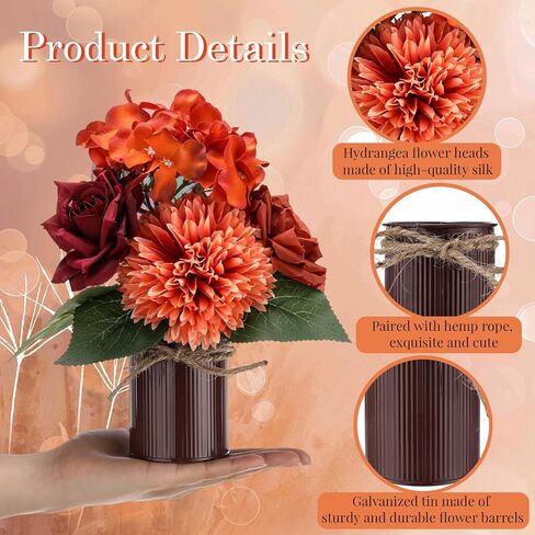 Zeyune 6 مجموعات الخريف زهرة الزفاف الجدول المركزية باقات البرتقال المحروق الاصطناعي مع مزهرية معدنية ريفية زهرة الكوبية وهمية في وعاء ترتيب الزهور لحفل الزفاف ديكور المنزل (لون أنيق) in Kuwait