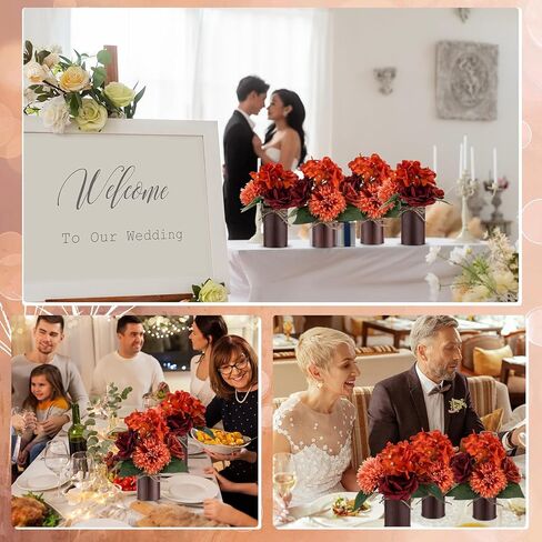 Zeyune 6 مجموعات الخريف زهرة الزفاف الجدول المركزية باقات البرتقال المحروق الاصطناعي مع مزهرية معدنية ريفية زهرة الكوبية وهمية في وعاء ترتيب الزهور لحفل الزفاف ديكور المنزل (لون أنيق) in Kuwait