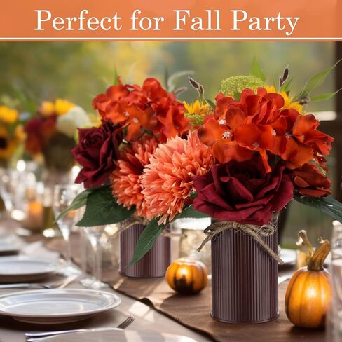 Zeyune 6 مجموعات الخريف زهرة الزفاف الجدول المركزية باقات البرتقال المحروق الاصطناعي مع مزهرية معدنية ريفية زهرة الكوبية وهمية في وعاء ترتيب الزهور لحفل الزفاف ديكور المنزل (لون أنيق) in Kuwait