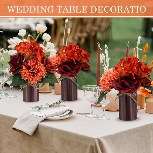 Zeyune 6 مجموعات الخريف زهرة الزفاف الجدول المركزية باقات البرتقال المحروق الاصطناعي مع مزهرية معدنية ريفية زهرة الكوبية وهمية في وعاء ترتيب الزهور لحفل الزفاف ديكور المنزل (لون أنيق) in Kuwait