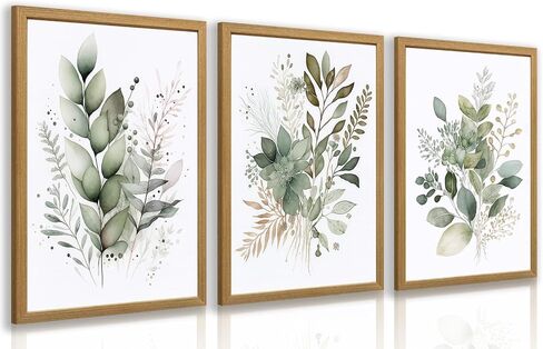 LLEEMPI Sage Green Wall Art مجموعة من 3، ديكور حائط نباتي بألوان مائية حديثة، لوحة قماشية على شكل أوراق الأوكالبتوس، طباعة ملصق كلاسيكي بسيط من الأزهار لغرفة النوم والحمام والمكتب ومؤطرة بالخشب مقاس 12 × 16 بوصة in Saudi Arabia