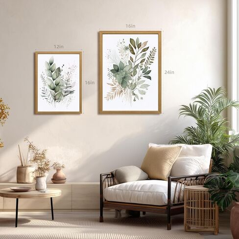 LLEEMPI Sage Green Wall Art مجموعة من 3، ديكور حائط نباتي بألوان مائية حديثة، لوحة قماشية على شكل أوراق الأوكالبتوس، طباعة ملصق كلاسيكي بسيط من الأزهار لغرفة النوم والحمام والمكتب ومؤطرة بالخشب مقاس 12 × 16 بوصة in Saudi Arabia