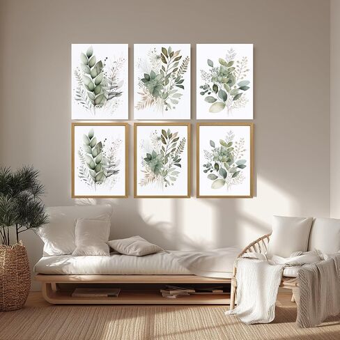 LLEEMPI Sage Green Wall Art مجموعة من 3، ديكور حائط نباتي بألوان مائية حديثة، لوحة قماشية على شكل أوراق الأوكالبتوس، طباعة ملصق كلاسيكي بسيط من الأزهار لغرفة النوم والحمام والمكتب ومؤطرة بالخشب مقاس 12 × 16 بوصة in Saudi Arabia