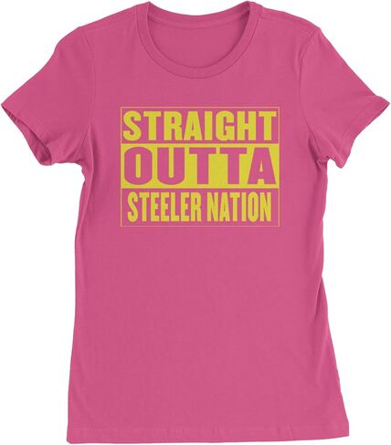 تي شيرت نسائي لكرة القدم Straight Outta Steeler Nation، برقبة دائرية من القطن الناعم، مقاس كاجوال، تي شيرت برسومات عصرية in Kuwait