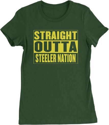 تي شيرت نسائي لكرة القدم Straight Outta Steeler Nation، برقبة دائرية من القطن الناعم، مقاس كاجوال، تي شيرت برسومات عصرية in Kuwait