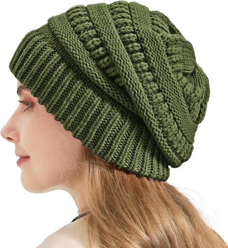 Cable Knit Slouchy Beanie for Women, Wool Winter Warm Womens Beanies, Trendy Oversized Slouch Hat Skull Ski Cap Hats in Saudi Arabia