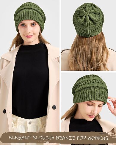 Cable Knit Slouchy Beanie for Women, Wool Winter Warm Womens Beanies, Trendy Oversized Slouch Hat Skull Ski Cap Hats in Saudi Arabia
