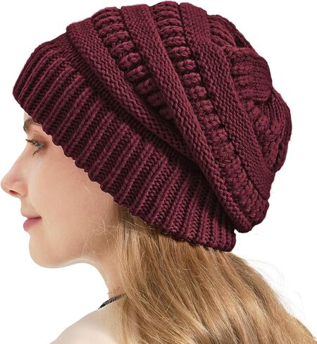 Cable Knit Slouchy Beanie for Women, Wool Winter Warm Womens Beanies, Trendy Oversized Slouch Hat Skull Ski Cap Hats in Saudi Arabia