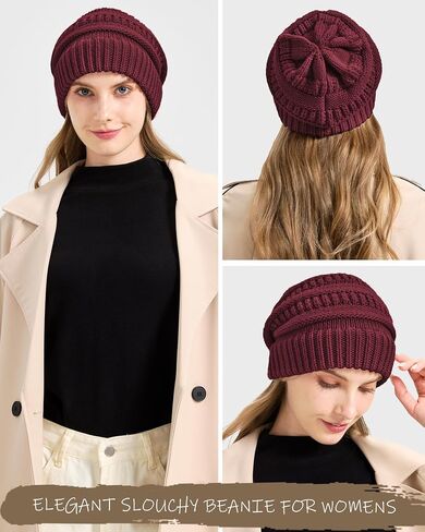 Cable Knit Slouchy Beanie for Women, Wool Winter Warm Womens Beanies, Trendy Oversized Slouch Hat Skull Ski Cap Hats in Saudi Arabia