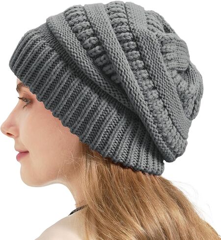 Cable Knit Slouchy Beanie for Women, Wool Winter Warm Womens Beanies, Trendy Oversized Slouch Hat Skull Ski Cap Hats in Kuwait