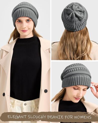 Cable Knit Slouchy Beanie for Women, Wool Winter Warm Womens Beanies, Trendy Oversized Slouch Hat Skull Ski Cap Hats in Kuwait