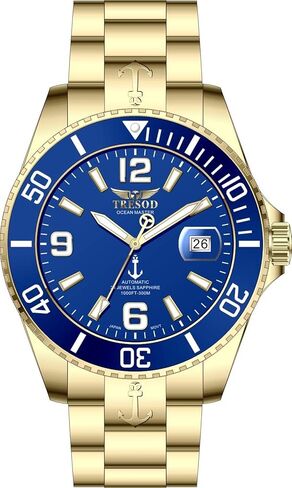 Tresod Men's Ocean Master Automatic Blue Dial Sapphire Crystal Ceramic Bezel High Polished Gold Tone Stainless Steel Watch (Model # OM-0108) in Saudi Arabia