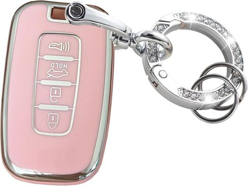 غطاء مفتاح ذكي عن بعد بدون مفتاح من Hyundai Key Fob مع سلسلة مفاتيح مناسبة لسيارة Hyundai Sonata Elantra Genesis Sedan Veloster Kia Optima (وردي-فضي) in Kuwait