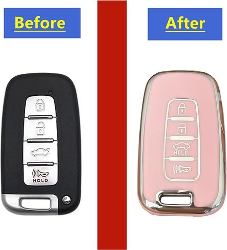 غطاء مفتاح ذكي عن بعد بدون مفتاح من Hyundai Key Fob مع سلسلة مفاتيح مناسبة لسيارة Hyundai Sonata Elantra Genesis Sedan Veloster Kia Optima (وردي-فضي) in Kuwait