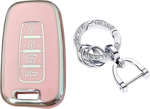غطاء مفتاح ذكي عن بعد بدون مفتاح من Hyundai Key Fob مع سلسلة مفاتيح مناسبة لسيارة Hyundai Sonata Elantra Genesis Sedan Veloster Kia Optima (وردي-فضي) in Kuwait