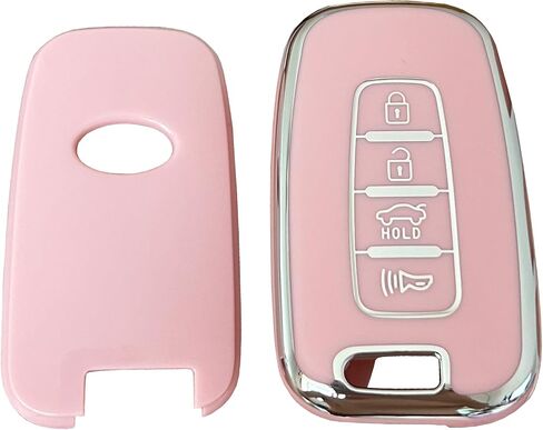 غطاء مفتاح ذكي عن بعد بدون مفتاح من Hyundai Key Fob مع سلسلة مفاتيح مناسبة لسيارة Hyundai Sonata Elantra Genesis Sedan Veloster Kia Optima (وردي-فضي) in Kuwait