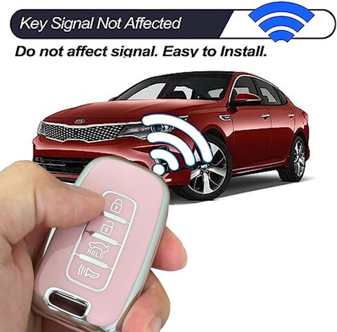 غطاء مفتاح ذكي عن بعد بدون مفتاح من Hyundai Key Fob مع سلسلة مفاتيح مناسبة لسيارة Hyundai Sonata Elantra Genesis Sedan Veloster Kia Optima (وردي-فضي) in Kuwait