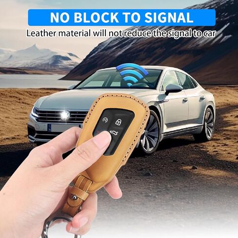 QBUC لغطاء مفتاح السيارة من الجلد الفاخر لفولكس واجن، لسيارة VW MK8 أطلس جولف GTI ID3 ID4 GTI سكودا (أسود) in Kuwait