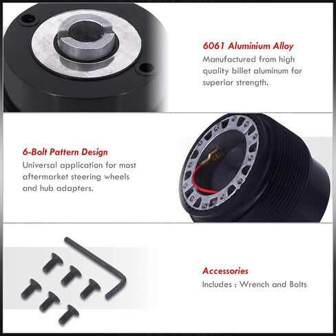 AJP Distributors Upgrade JDM 6 Hole Bolt Pattern Steering Wheel Adapter Hub Removable Release Connector Unit Boss Kit Black Compatible/Replacement For Civic Accord Prelude Odyssey S2000 S2K RSX TL CL in Saudi Arabia