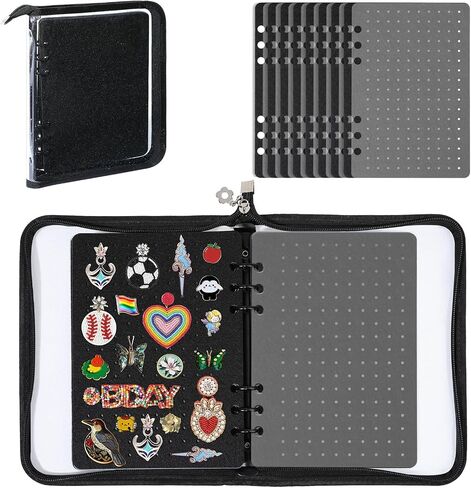 Enamel Pin Display Book with 8 Pages Portable Pin Trading Book Pin Collection Book for Collecting Brooches Pins and Patches (Black With Clear Protective Film) in Saudi Arabia