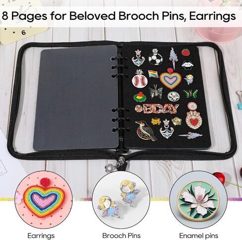 Enamel Pin Display Book with 8 Pages Portable Pin Trading Book Pin Collection Book for Collecting Brooches Pins and Patches (Black With Clear Protective Film) in Saudi Arabia