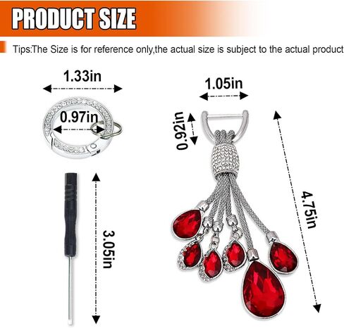 Bling Rhinestone Car Keychain, Fashion Auto Key Fob with Screwdriver, Vehicle Key Decoration Accessories for Woman (Red) in Kuwait