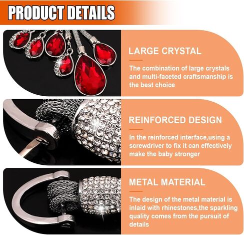 Bling Rhinestone Car Keychain, Fashion Auto Key Fob with Screwdriver, Vehicle Key Decoration Accessories for Woman (Red) in Kuwait