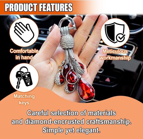 Bling Rhinestone Car Keychain, Fashion Auto Key Fob with Screwdriver, Vehicle Key Decoration Accessories for Woman (Red) in Kuwait
