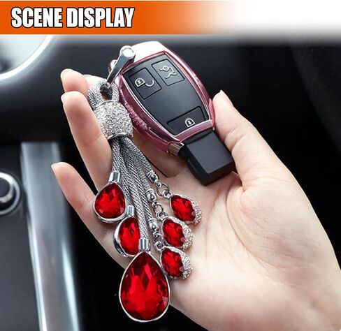 Bling Rhinestone Car Keychain, Fashion Auto Key Fob with Screwdriver, Vehicle Key Decoration Accessories for Woman (Red) in Kuwait