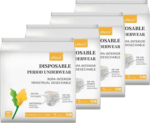 uNeat Disposable Period Underwear for Women, Unscented, Overnight, Ultra-Thin and Leakproof for Period, Postpartum, and Incontinence (Size L/XL, 5 Count/Pack,2-Pack) in Saudi Arabia
