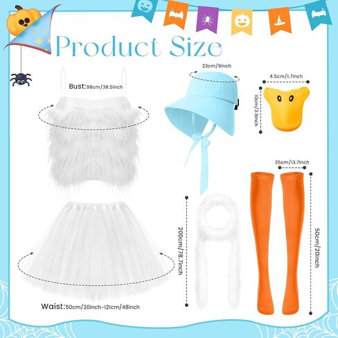 Halloween Goose Costume Set for Women, 5 Pcs Halloween Outfit with Feather Top, Bonnet, Tutu Skirt & Beak Prop in Kuwait