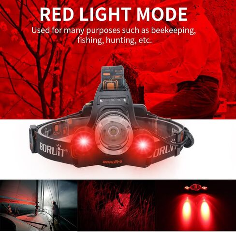 BORUIT RJ-3000 Rechargeabe LED Headlamp 5000 Lumens with Green Light, 3 Modes Super Bright USB Head Lamp IPX4 Waterproof Headlight for Adults USB Outdoor Fishing Camping in Kuwait